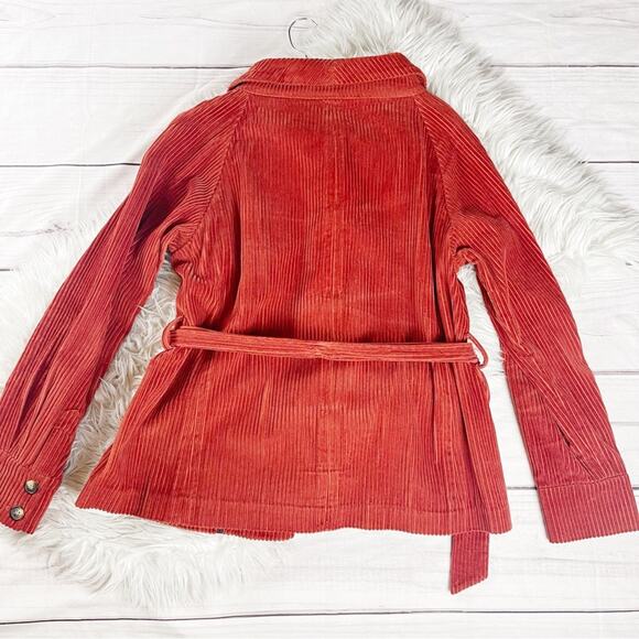 Kate Hill Women's Corduroy Button Down Belted in Orange Jacket Size 12 - Picture 3 of 5